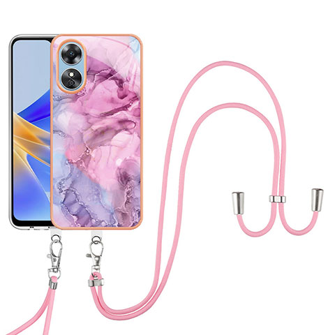 Handyhülle Silikon Hülle Gummi Schutzhülle Flexible Modisch Muster mit Fingerring Ständer YB1 für Oppo A17 Rosa