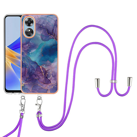 Handyhülle Silikon Hülle Gummi Schutzhülle Flexible Modisch Muster mit Fingerring Ständer YB1 für Oppo A17 Violett