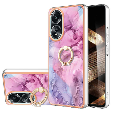 Handyhülle Silikon Hülle Gummi Schutzhülle Flexible Modisch Muster mit Fingerring Ständer YB1 für Oppo A18 Rosa