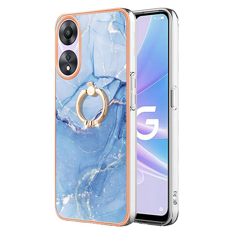 Handyhülle Silikon Hülle Gummi Schutzhülle Flexible Modisch Muster mit Fingerring Ständer YB1 für Oppo A58 5G Blau