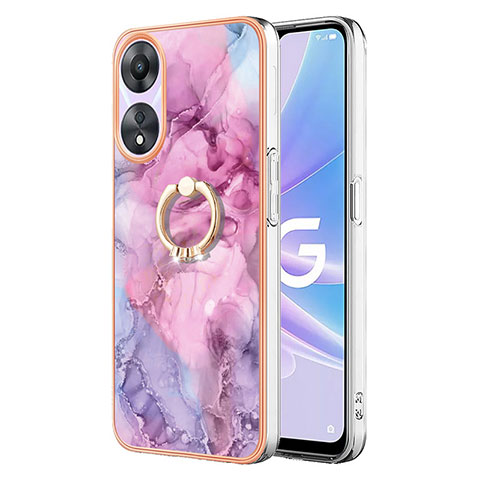 Handyhülle Silikon Hülle Gummi Schutzhülle Flexible Modisch Muster mit Fingerring Ständer YB1 für Oppo A58 5G Rosa