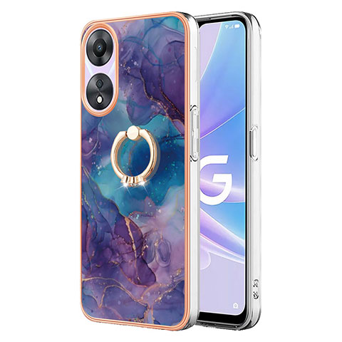 Handyhülle Silikon Hülle Gummi Schutzhülle Flexible Modisch Muster mit Fingerring Ständer YB1 für Oppo A58 5G Violett