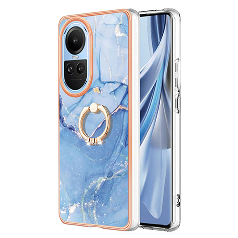 Handyhülle Silikon Hülle Gummi Schutzhülle Flexible Modisch Muster mit Fingerring Ständer YB1 für Oppo Reno10 Pro 5G Blau