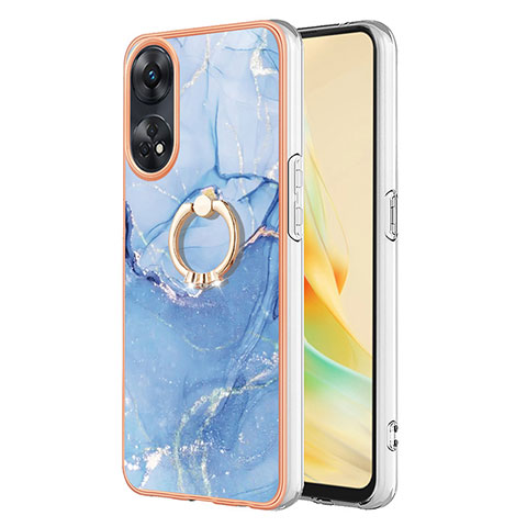 Handyhülle Silikon Hülle Gummi Schutzhülle Flexible Modisch Muster mit Fingerring Ständer YB1 für Oppo Reno8 T 4G Blau