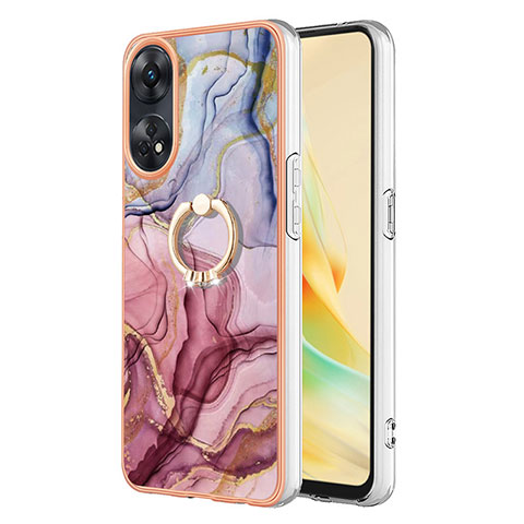 Handyhülle Silikon Hülle Gummi Schutzhülle Flexible Modisch Muster mit Fingerring Ständer YB1 für Oppo Reno8 T 4G Helles Lila