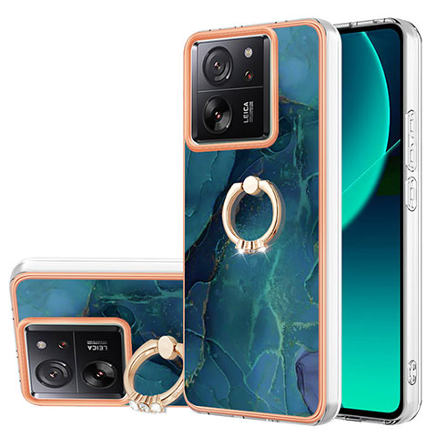 Handyhülle Silikon Hülle Gummi Schutzhülle Flexible Modisch Muster mit Fingerring Ständer YB1 für Xiaomi Mi 13T 5G Grün