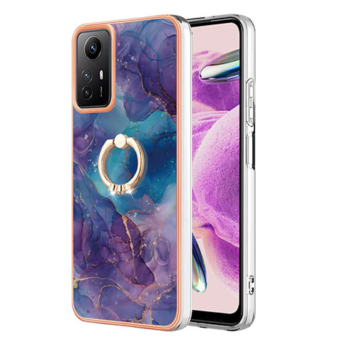 Handyhülle Silikon Hülle Gummi Schutzhülle Flexible Modisch Muster mit Fingerring Ständer YB1 für Xiaomi Redmi Note 12S Violett