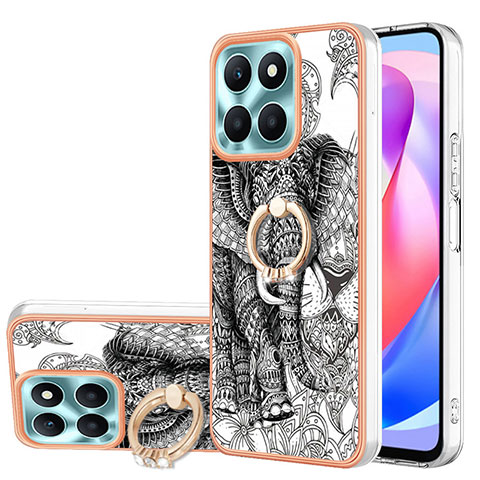 Handyhülle Silikon Hülle Gummi Schutzhülle Flexible Modisch Muster mit Fingerring Ständer YB2 für Huawei Honor X6a Grau