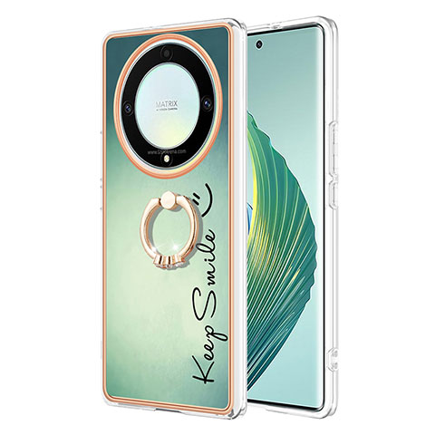 Handyhülle Silikon Hülle Gummi Schutzhülle Flexible Modisch Muster mit Fingerring Ständer YB2 für Huawei Honor X9a 5G Grün