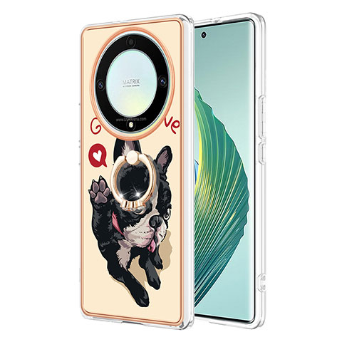 Handyhülle Silikon Hülle Gummi Schutzhülle Flexible Modisch Muster mit Fingerring Ständer YB2 für Huawei Honor X9a 5G Kahki