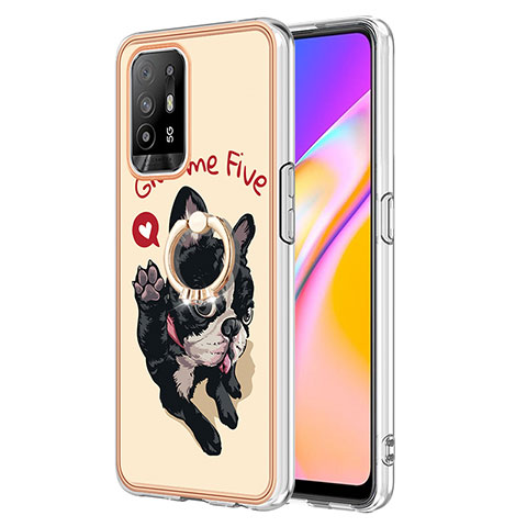 Handyhülle Silikon Hülle Gummi Schutzhülle Flexible Modisch Muster mit Fingerring Ständer YB2 für Oppo A95 5G Kahki