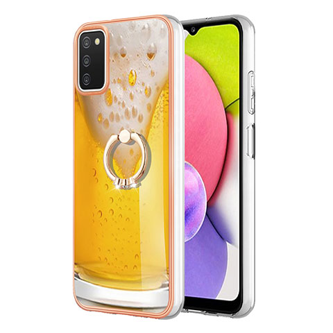 Handyhülle Silikon Hülle Gummi Schutzhülle Flexible Modisch Muster mit Fingerring Ständer YB2 für Samsung Galaxy M02s Gelb