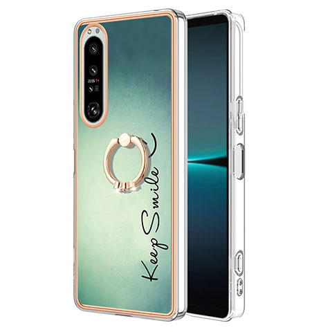 Handyhülle Silikon Hülle Gummi Schutzhülle Flexible Modisch Muster mit Fingerring Ständer YB2 für Sony Xperia 1 IV Grün