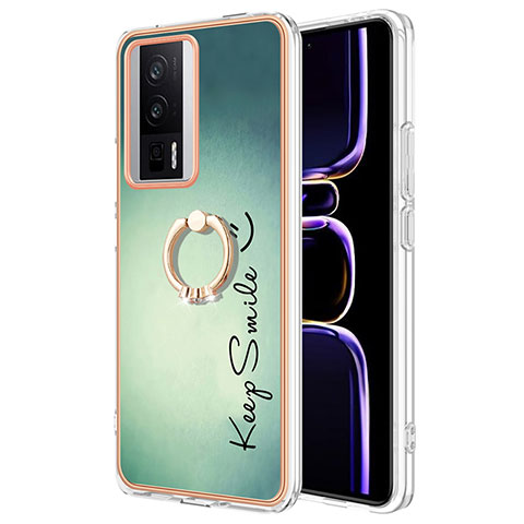 Handyhülle Silikon Hülle Gummi Schutzhülle Flexible Modisch Muster mit Fingerring Ständer YB2 für Xiaomi Redmi K60 Pro 5G Grün