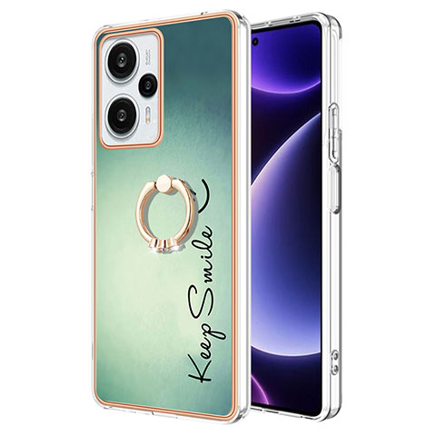 Handyhülle Silikon Hülle Gummi Schutzhülle Flexible Modisch Muster mit Fingerring Ständer YB2 für Xiaomi Redmi Note 12 Turbo 5G Grün