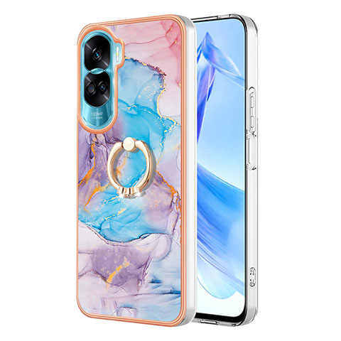 Handyhülle Silikon Hülle Gummi Schutzhülle Flexible Modisch Muster mit Fingerring Ständer YB3 für Huawei Honor 90 Lite 5G Blau