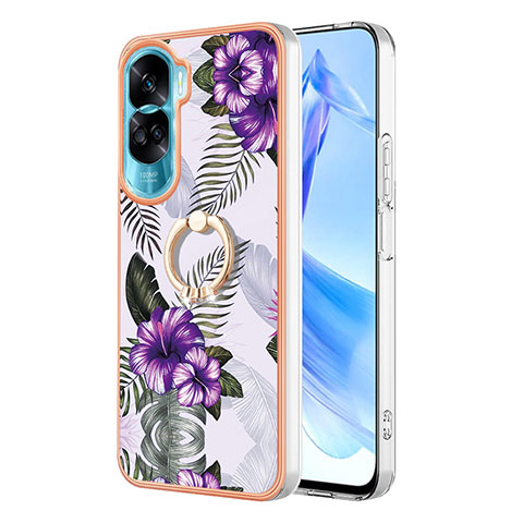 Handyhülle Silikon Hülle Gummi Schutzhülle Flexible Modisch Muster mit Fingerring Ständer YB3 für Huawei Honor 90 Lite 5G Violett