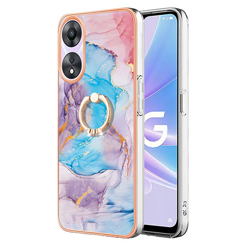 Handyhülle Silikon Hülle Gummi Schutzhülle Flexible Modisch Muster mit Fingerring Ständer YB3 für Oppo A78 5G Blau