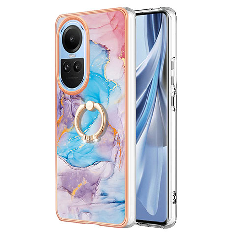 Handyhülle Silikon Hülle Gummi Schutzhülle Flexible Modisch Muster mit Fingerring Ständer YB3 für Oppo Reno10 Pro 5G Blau