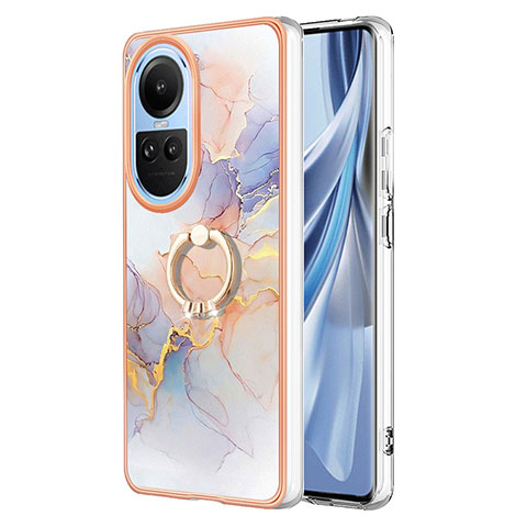 Handyhülle Silikon Hülle Gummi Schutzhülle Flexible Modisch Muster mit Fingerring Ständer YB3 für Oppo Reno10 Pro 5G Helles Lila