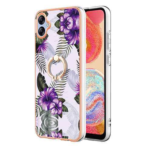 Handyhülle Silikon Hülle Gummi Schutzhülle Flexible Modisch Muster mit Fingerring Ständer YB3 für Samsung Galaxy M04 Violett