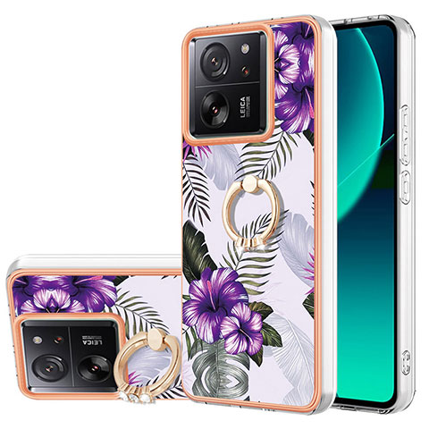 Handyhülle Silikon Hülle Gummi Schutzhülle Flexible Modisch Muster mit Fingerring Ständer YB3 für Xiaomi Mi 13T Pro 5G Violett