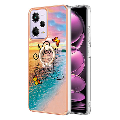 Handyhülle Silikon Hülle Gummi Schutzhülle Flexible Modisch Muster mit Fingerring Ständer YB3 für Xiaomi Redmi Note 12 Pro 5G Plusfarbig