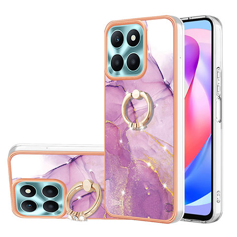 Handyhülle Silikon Hülle Gummi Schutzhülle Flexible Modisch Muster mit Fingerring Ständer YB5 für Huawei Honor X6a Helles Lila