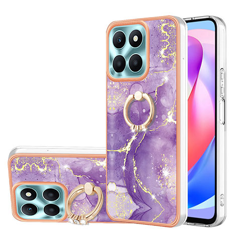 Handyhülle Silikon Hülle Gummi Schutzhülle Flexible Modisch Muster mit Fingerring Ständer YB5 für Huawei Honor X6a Violett