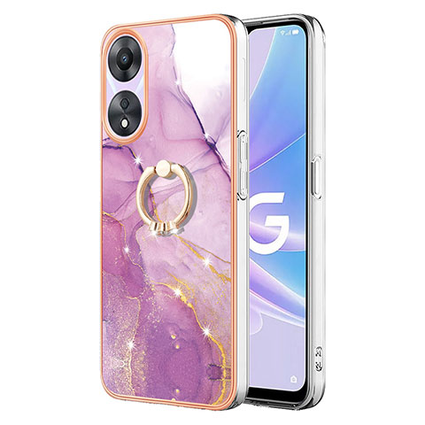 Handyhülle Silikon Hülle Gummi Schutzhülle Flexible Modisch Muster mit Fingerring Ständer YB5 für Oppo A58 5G Rosa