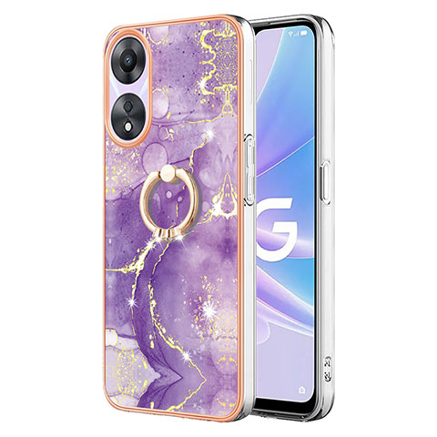 Handyhülle Silikon Hülle Gummi Schutzhülle Flexible Modisch Muster mit Fingerring Ständer YB5 für Oppo A58 5G Violett