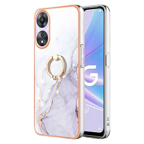 Handyhülle Silikon Hülle Gummi Schutzhülle Flexible Modisch Muster mit Fingerring Ständer YB5 für Oppo A58 5G Weiß