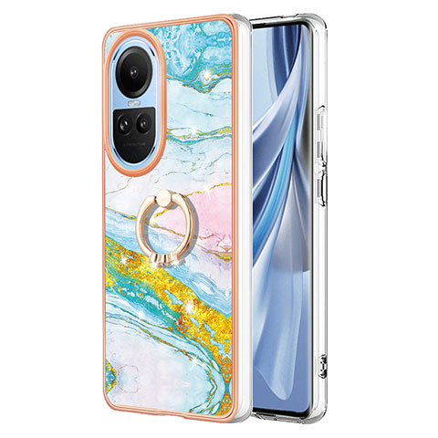 Handyhülle Silikon Hülle Gummi Schutzhülle Flexible Modisch Muster mit Fingerring Ständer YB5 für Oppo Reno10 Pro 5G Bunt