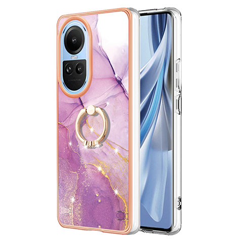 Handyhülle Silikon Hülle Gummi Schutzhülle Flexible Modisch Muster mit Fingerring Ständer YB5 für Oppo Reno10 Pro 5G Helles Lila