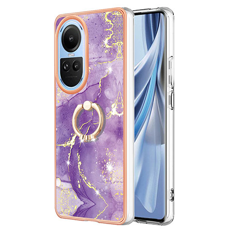 Handyhülle Silikon Hülle Gummi Schutzhülle Flexible Modisch Muster mit Fingerring Ständer YB5 für Oppo Reno10 Pro 5G Violett