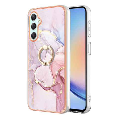 Handyhülle Silikon Hülle Gummi Schutzhülle Flexible Modisch Muster mit Fingerring Ständer YB5 für Samsung Galaxy A24 4G Rosa