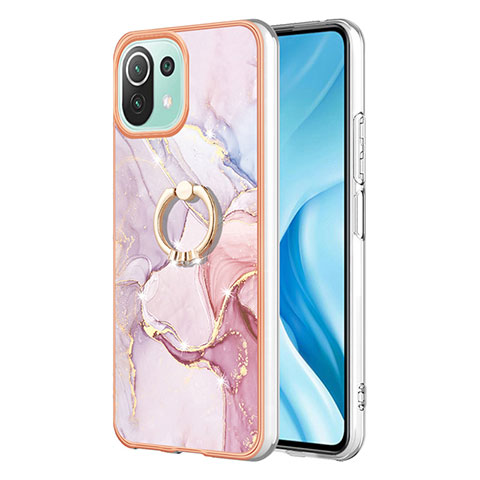 Handyhülle Silikon Hülle Gummi Schutzhülle Flexible Modisch Muster mit Fingerring Ständer YB5 für Xiaomi Mi 11 Lite 5G Rosa