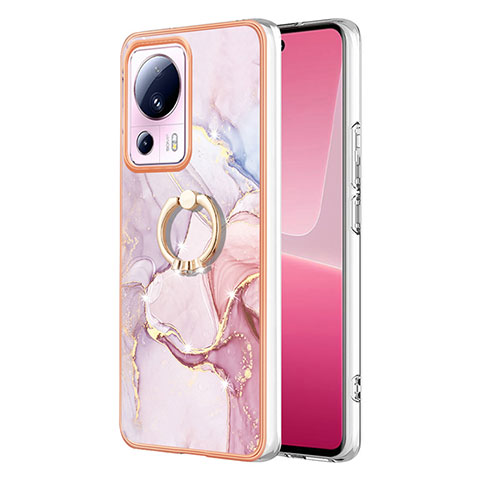 Handyhülle Silikon Hülle Gummi Schutzhülle Flexible Modisch Muster mit Fingerring Ständer YB5 für Xiaomi Mi 13 Lite 5G Rosa