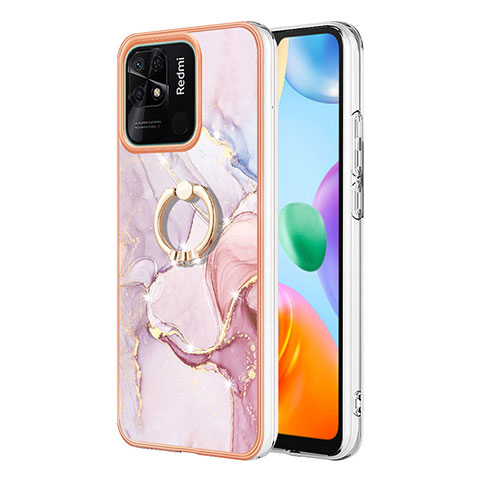 Handyhülle Silikon Hülle Gummi Schutzhülle Flexible Modisch Muster mit Fingerring Ständer YB5 für Xiaomi Redmi 10C 4G Rosa