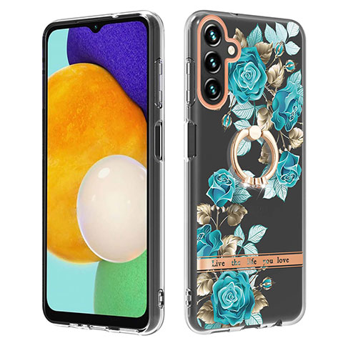 Handyhülle Silikon Hülle Gummi Schutzhülle Flexible Modisch Muster mit Fingerring Ständer YB6 für Samsung Galaxy A54 5G Cyan