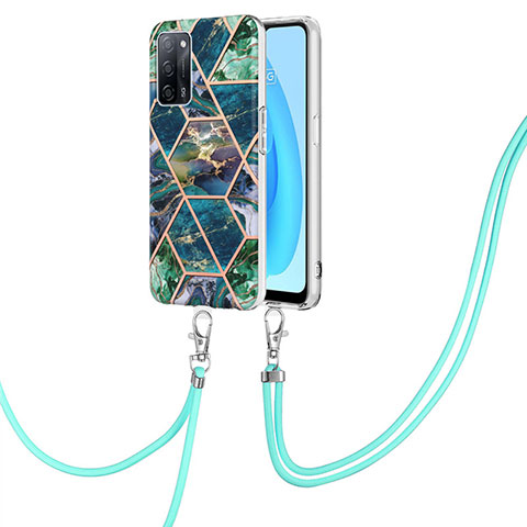 Handyhülle Silikon Hülle Gummi Schutzhülle Flexible Modisch Muster mit Schlüsselband Lanyard Y01B für Oppo A53s 5G Nachtgrün