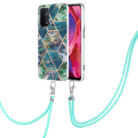 Handyhülle Silikon Hülle Gummi Schutzhülle Flexible Modisch Muster mit Schlüsselband Lanyard Y01B für Oppo A54 5G Nachtgrün