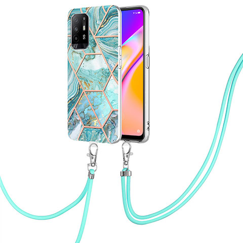 Handyhülle Silikon Hülle Gummi Schutzhülle Flexible Modisch Muster mit Schlüsselband Lanyard Y01B für Oppo A95 5G Minzgrün