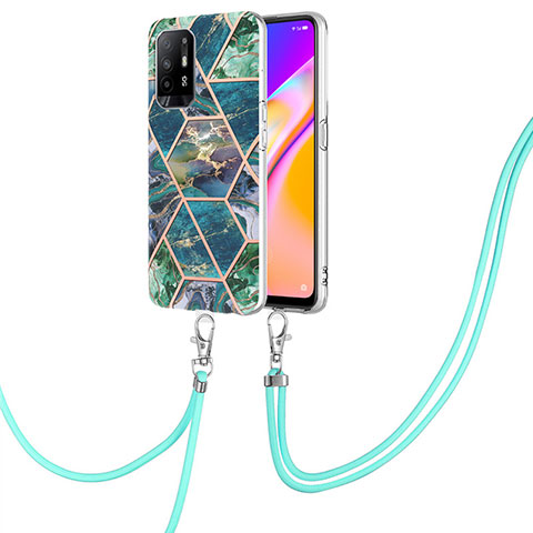 Handyhülle Silikon Hülle Gummi Schutzhülle Flexible Modisch Muster mit Schlüsselband Lanyard Y01B für Oppo A95 5G Nachtgrün