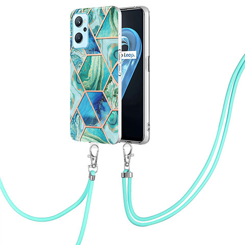 Handyhülle Silikon Hülle Gummi Schutzhülle Flexible Modisch Muster mit Schlüsselband Lanyard Y01B für Oppo A96 4G Grün