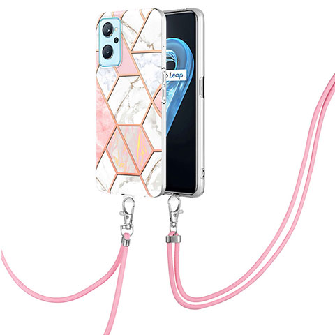 Handyhülle Silikon Hülle Gummi Schutzhülle Flexible Modisch Muster mit Schlüsselband Lanyard Y01B für Oppo A96 4G Rosa