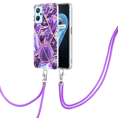 Handyhülle Silikon Hülle Gummi Schutzhülle Flexible Modisch Muster mit Schlüsselband Lanyard Y01B für Oppo K10 4G Violett