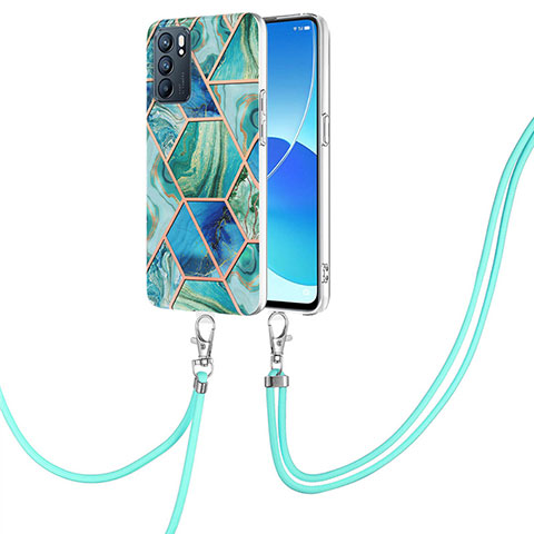 Handyhülle Silikon Hülle Gummi Schutzhülle Flexible Modisch Muster mit Schlüsselband Lanyard Y01B für Oppo Reno6 5G Grün