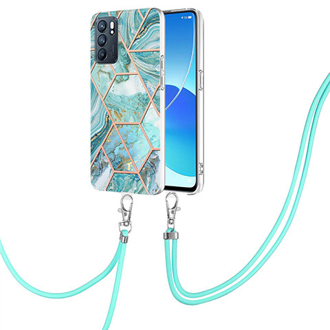 Handyhülle Silikon Hülle Gummi Schutzhülle Flexible Modisch Muster mit Schlüsselband Lanyard Y01B für Oppo Reno6 5G Minzgrün