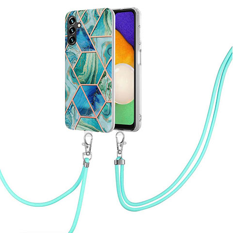 Handyhülle Silikon Hülle Gummi Schutzhülle Flexible Modisch Muster mit Schlüsselband Lanyard Y01B für Samsung Galaxy A04s Grün